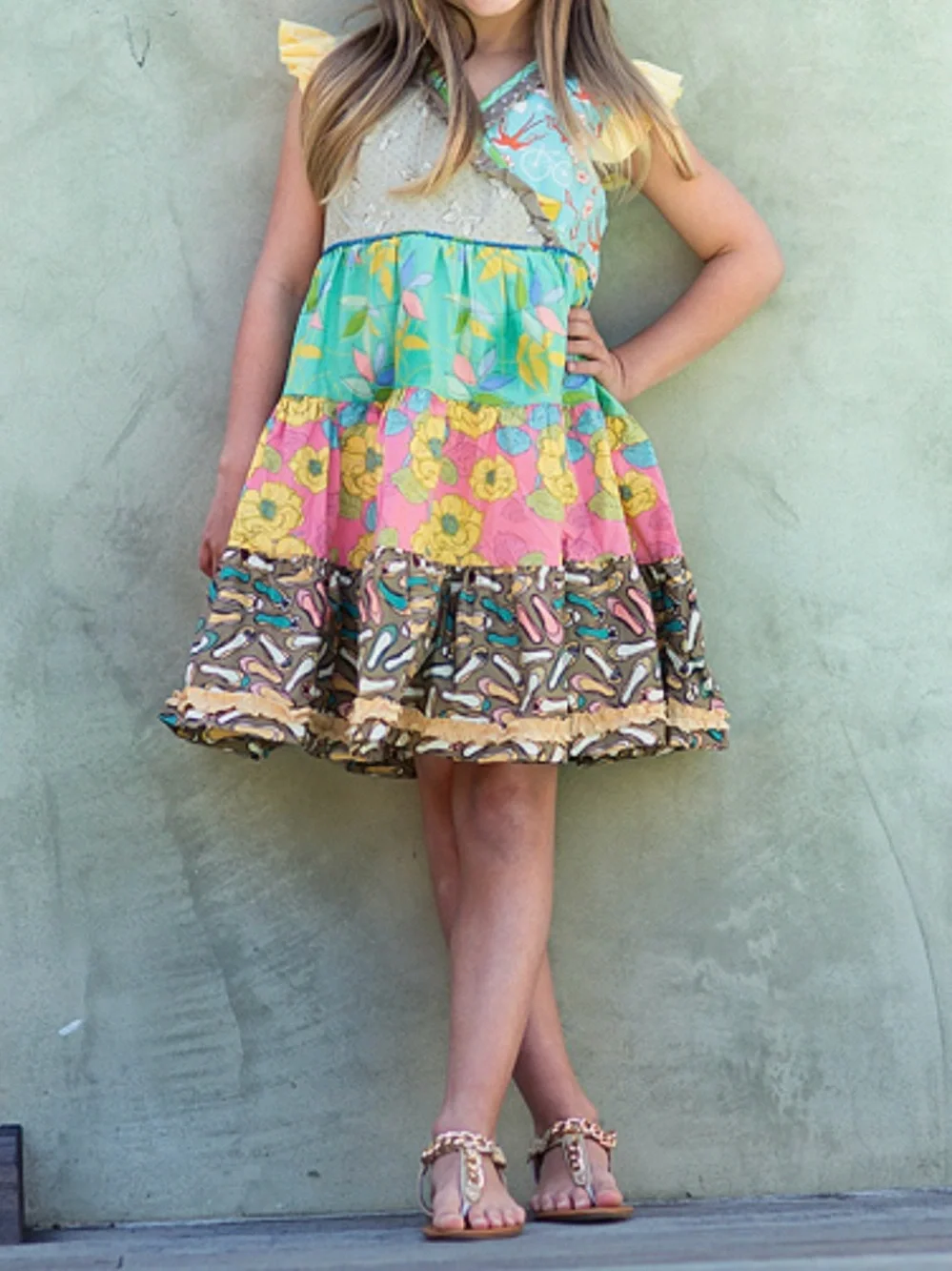 Matilda Jane Rollercoaster Tiered Colorful Patchwork Floral Ruffle Girls Dress